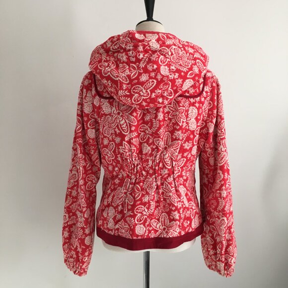 ELEVENSES Anthropologie Textured Red White Floral Polka Dot Lined Hooded Jacket - Picture 10 of 16